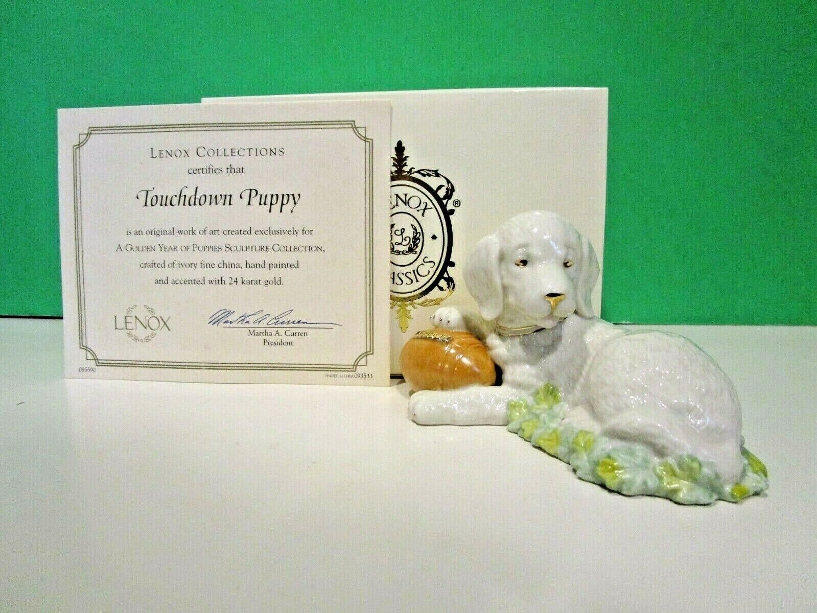 LENOX TOUCHDOWN PUPPY Superbowl sculpture Football Dog - - - NEW in BOX with COA