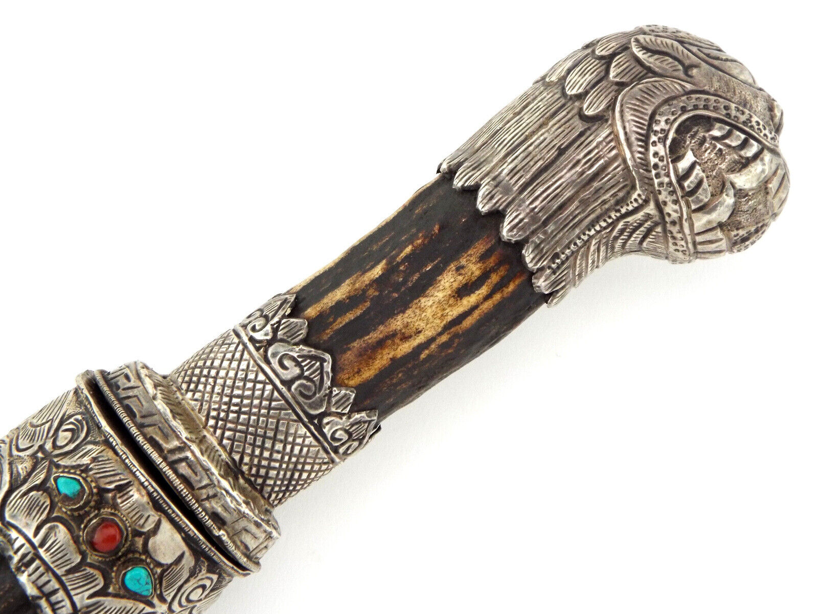 Fine Quality 19C. Chinese or Mongolian Jeweled and Silver Mounted Dagger Knife