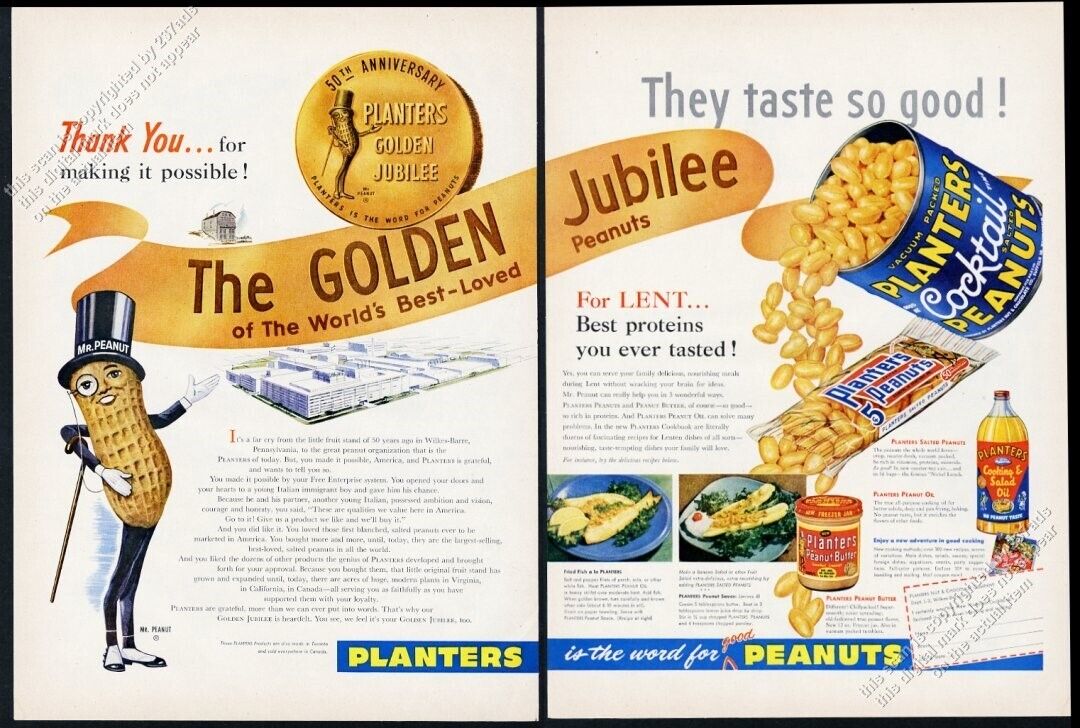 1956 Mr Peanut art Planters Peanuts 50th anniversary BIG vintage print ad