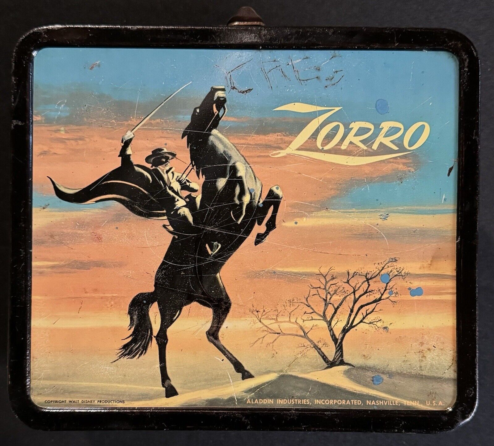 Vintage Zorro Metal Lunch Box No Thermos 1958 Lunchbox Aladdin