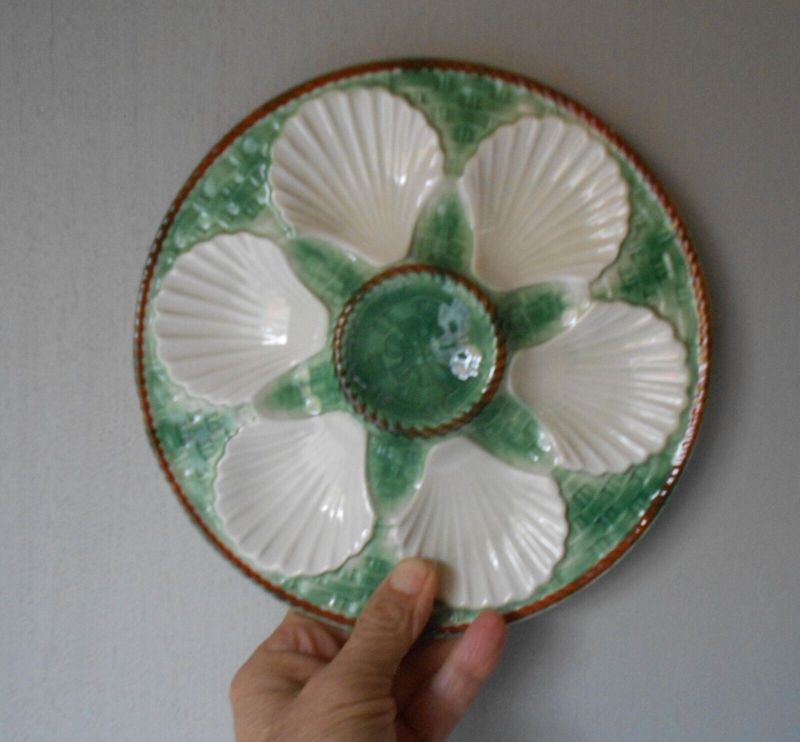 Vintage FRENCH majolica OYSTER PLATE LONGCHAMP Marked 
