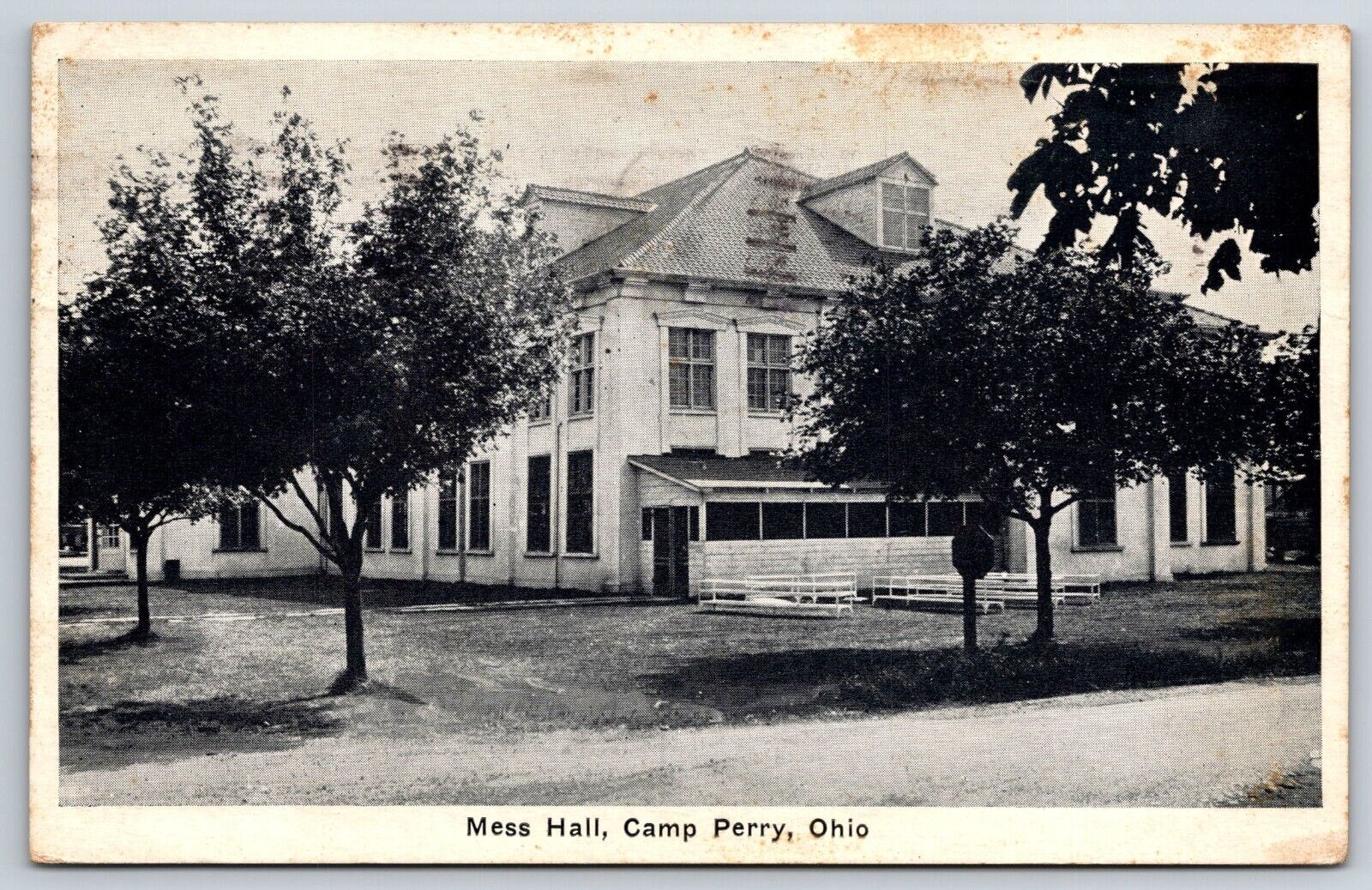 Camp Perry Ohio~Mess Hall Bldg Exterior View~B&W~PM 1932~Vintage Postcard