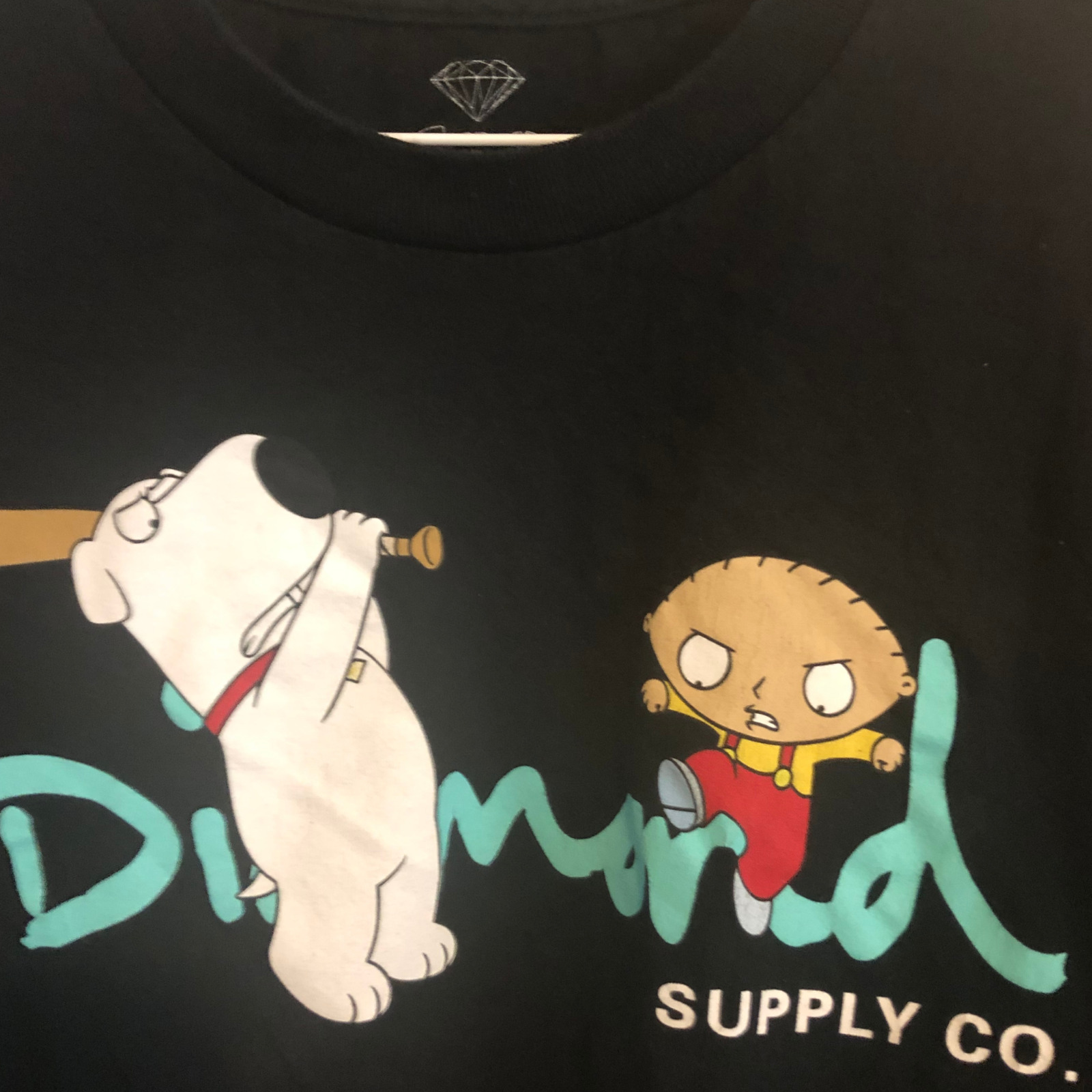Family Guy\'s Stewie Griffin and Brian Griffin beating Diamond Supply Logo Shirt