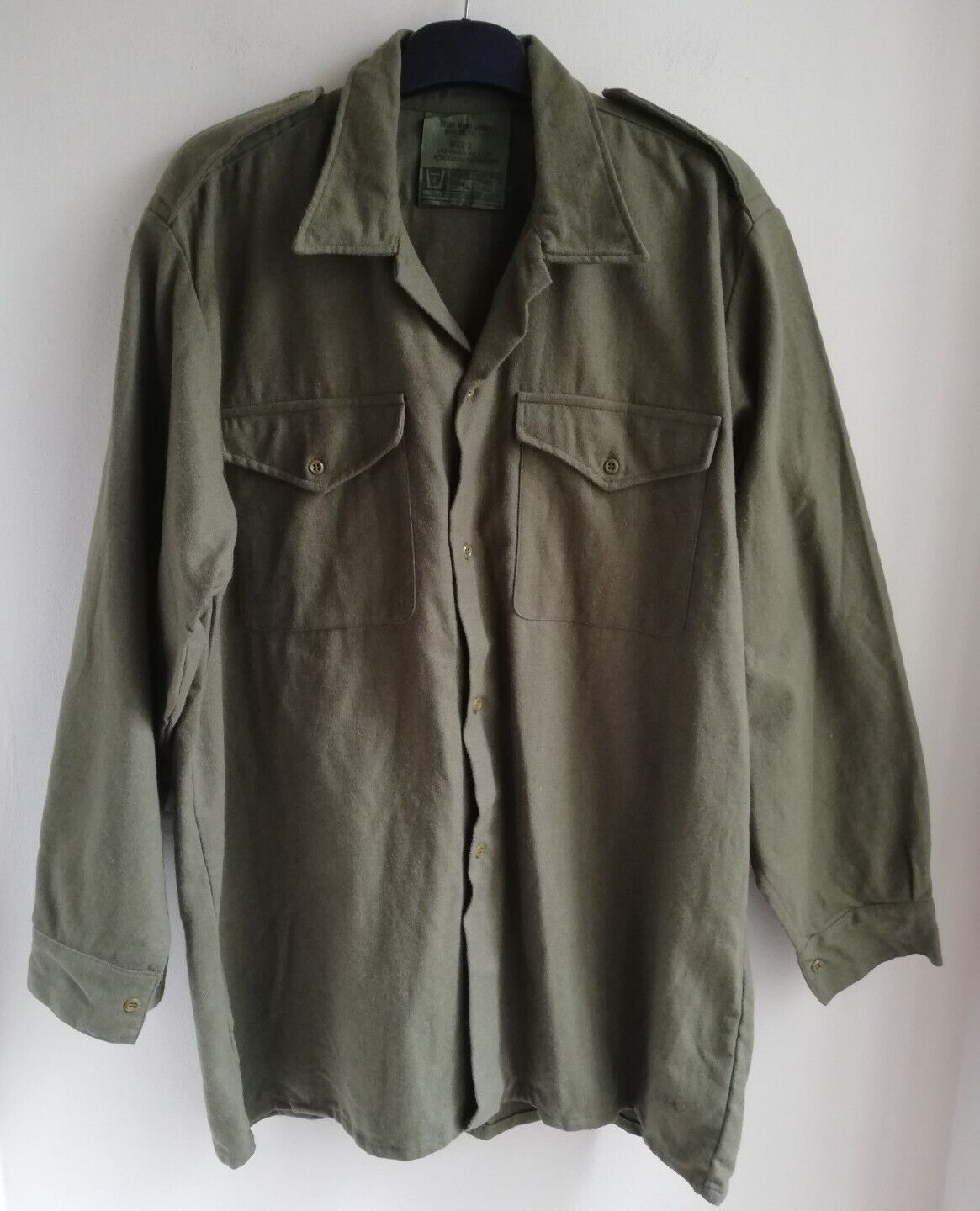 Vintage British Army Itchy Green Men\'s Combat Shirt Wool Ladybird Belfast Size 3