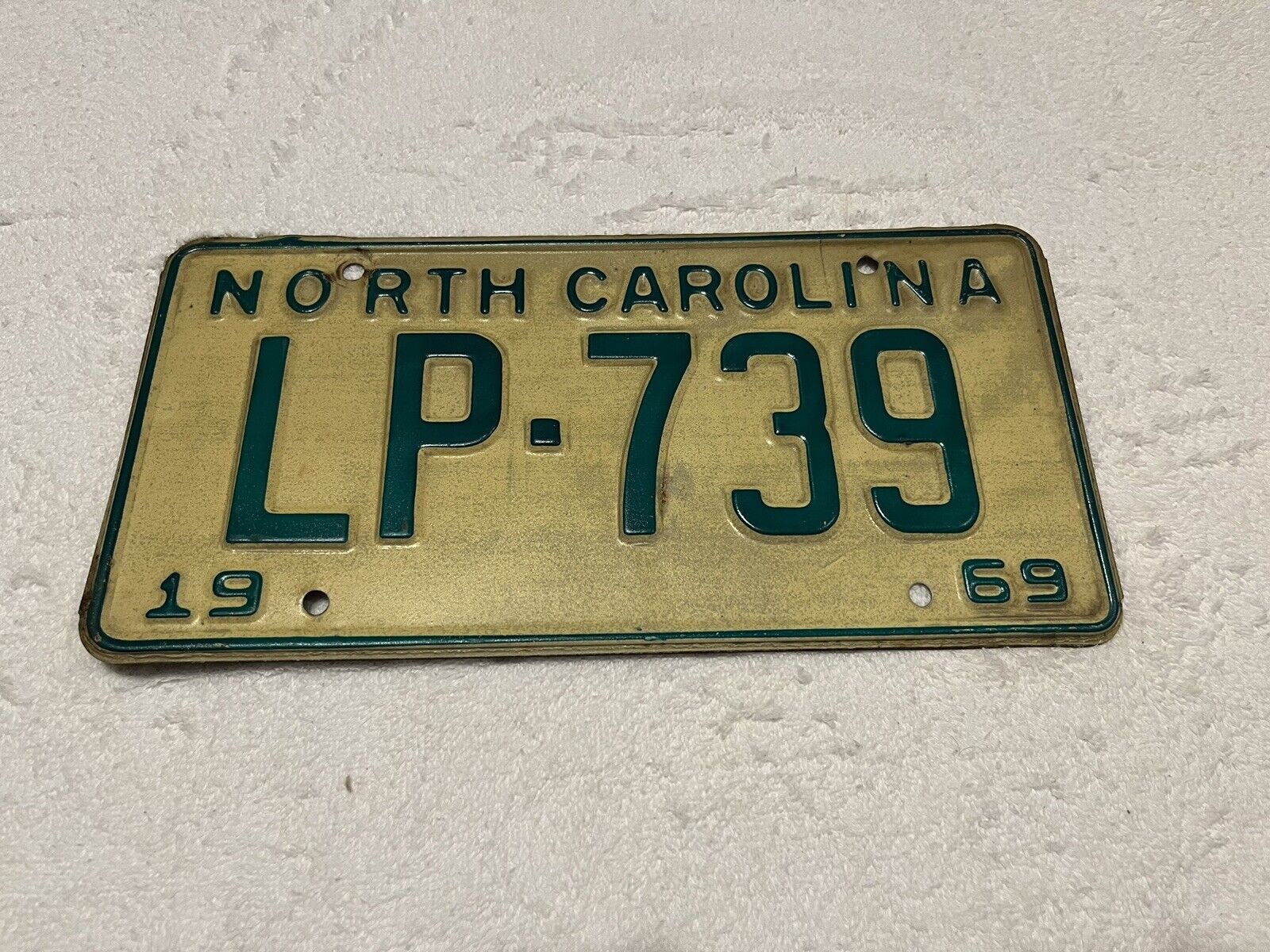 Vintage 1969 NC North Carolina License Plate Low Number Tag LP-739 Green & White