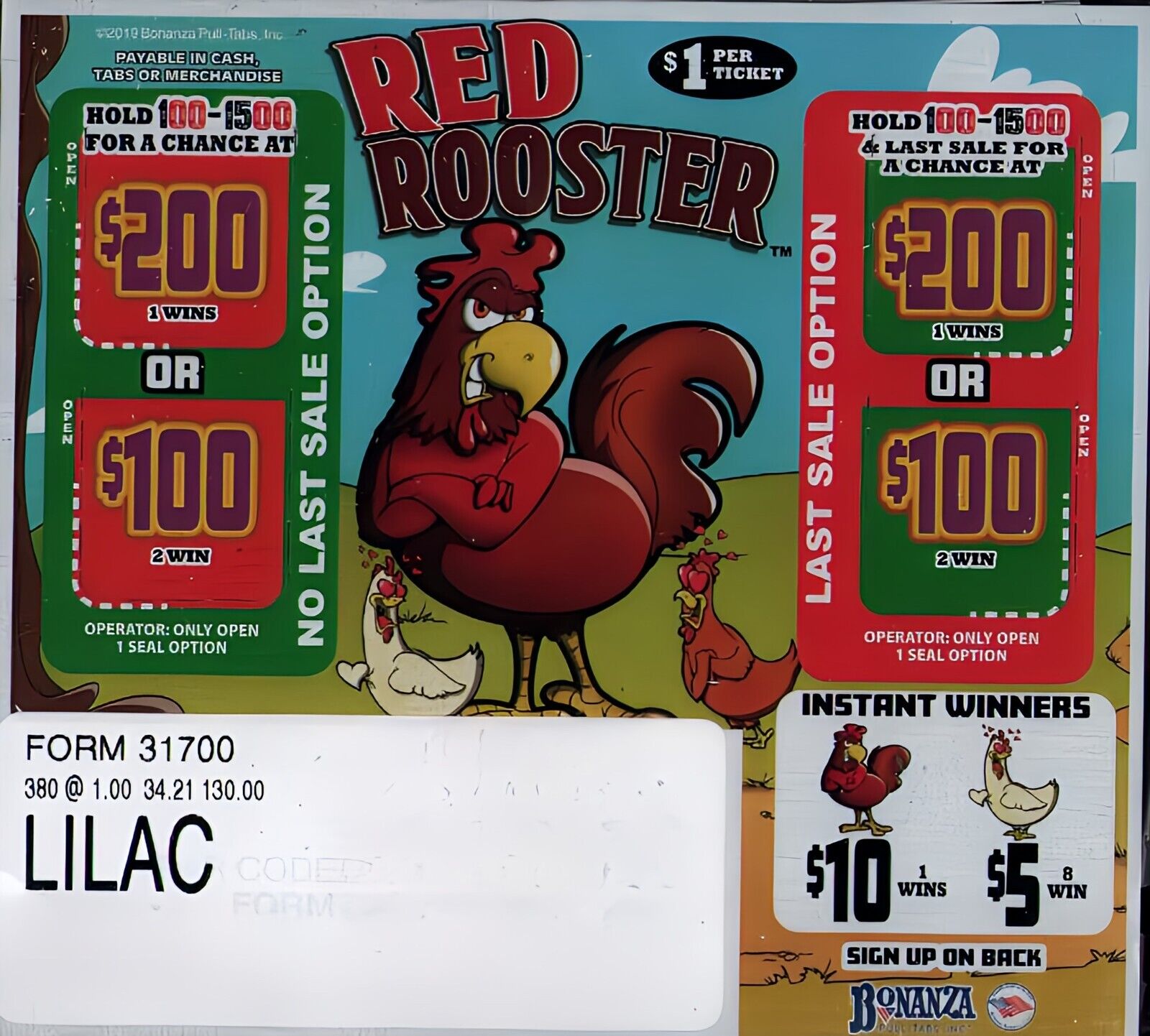 Hard Card Pull Tickets - 3 Pack Red Rooster