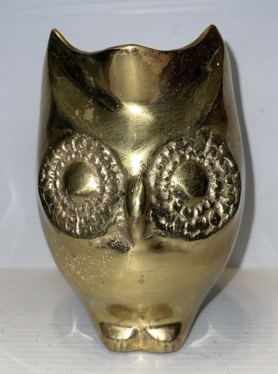 Vintage 1960's Heavy Solid Brass Metal 2 face Owl Planter Vase 6.5 ”T 5” wide