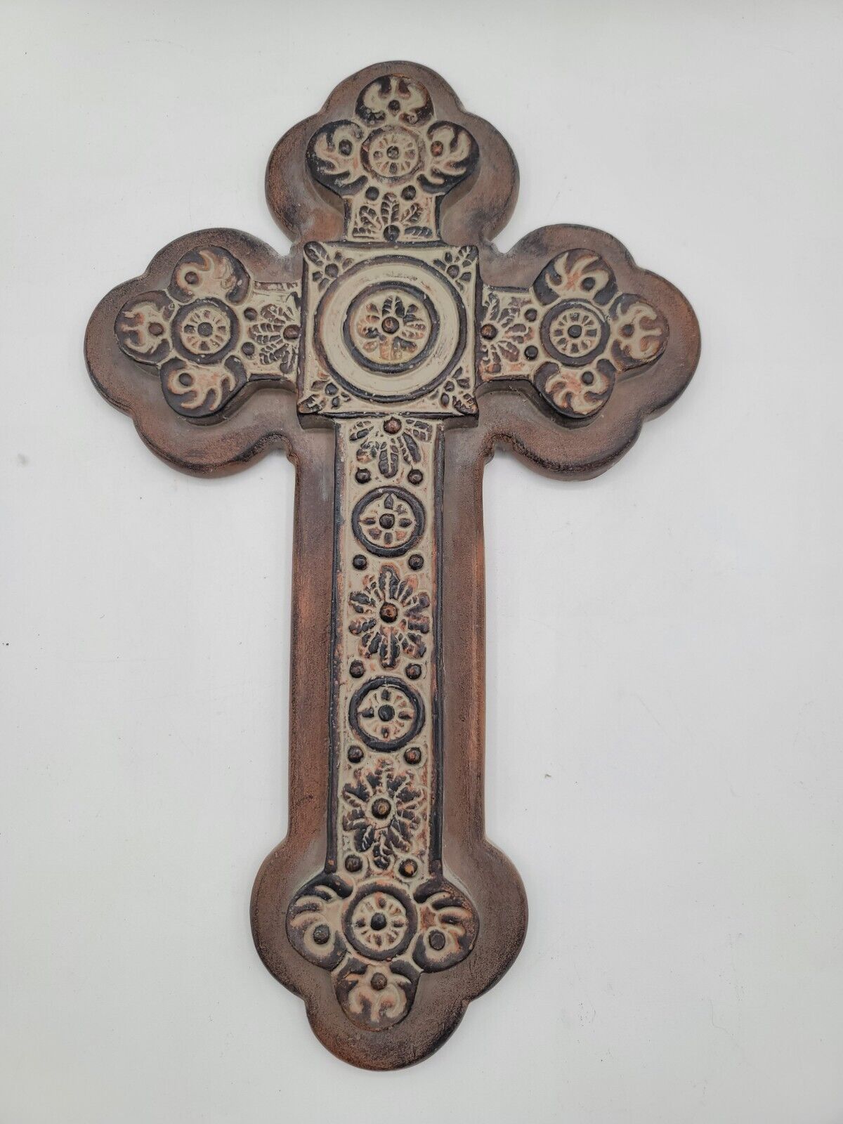 Vintage Brown Rustic Celtic Cross Resin Wall Hanging Décor Crucifix 14.5\