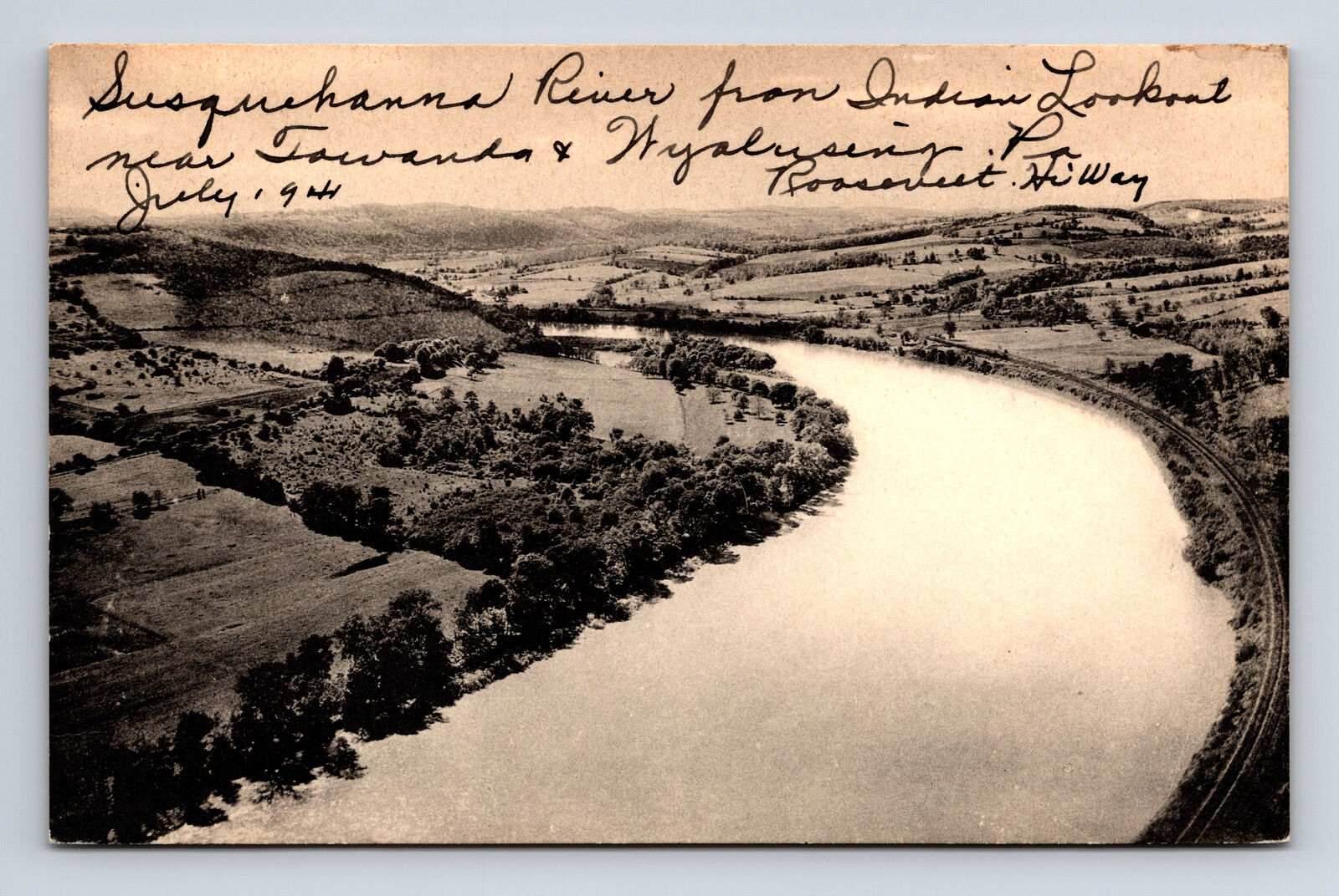 Scenic View of Susquehanna River from Indian Lookout Wyalusing Penn PA Postcard