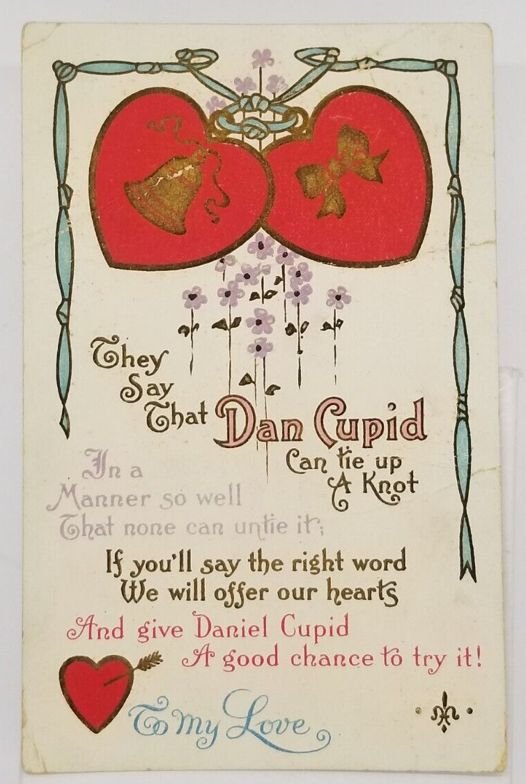 Dan Cupid Can Tie Up A Knot Romance Valentine\'s Day Vintage Postcard Unused