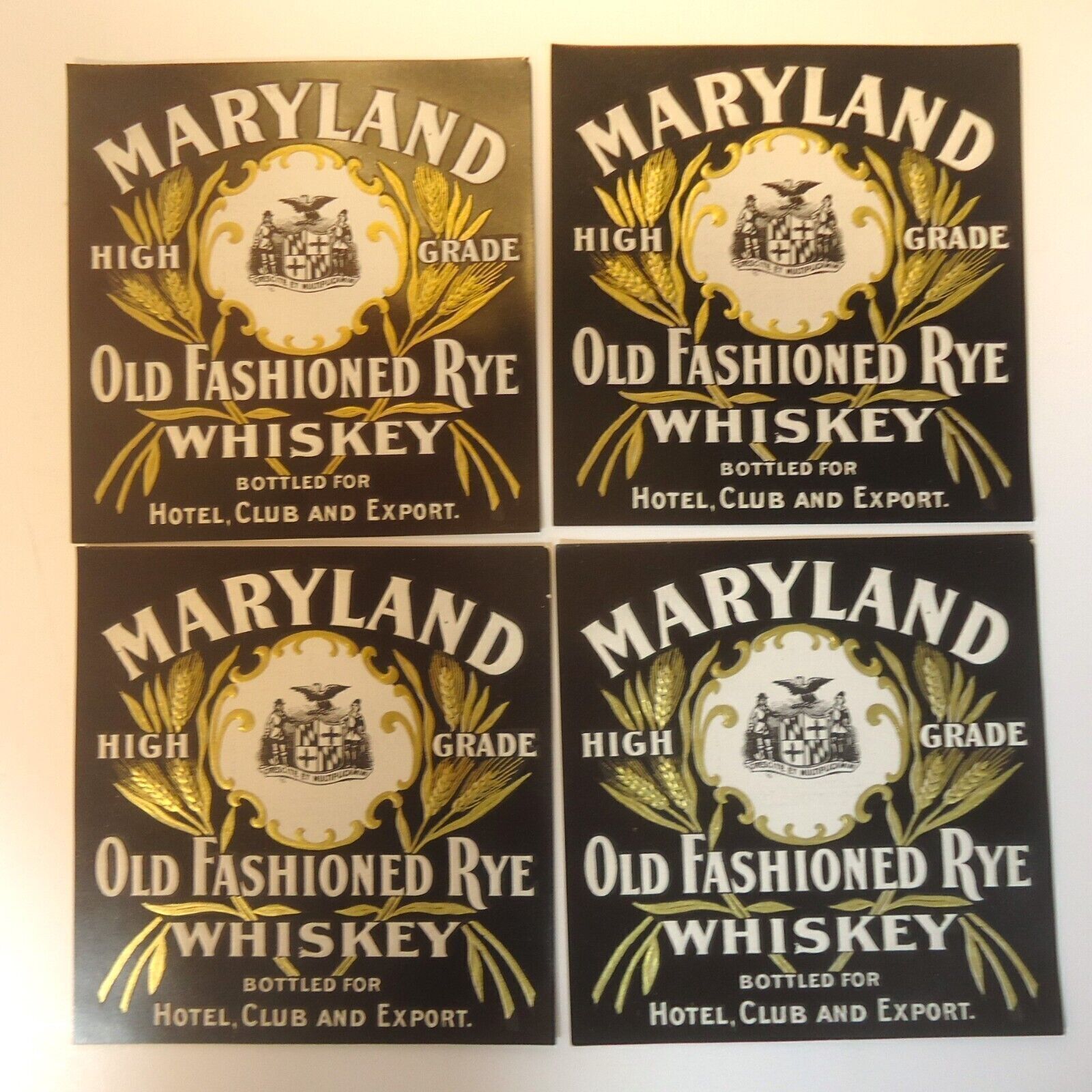 Lot of 4 Vintage ORIGINAL Maryland Old Fashioned Rye Whiskey Labels