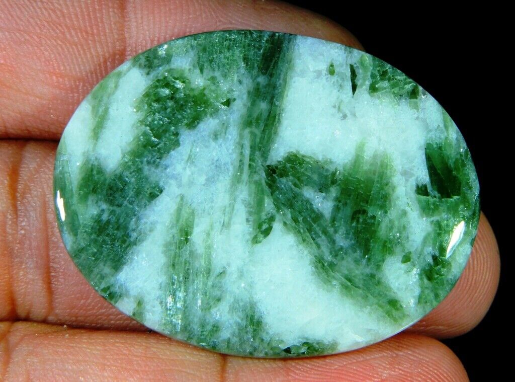 51 Ct 100% Natural Silver Sheen Green Seraphinite Oval Cabochon Gemstone A11