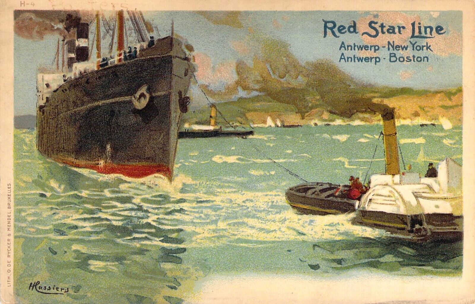 c.\'06, Red Star Line, Steam Ship, Coming Out of Port, Old Postcard