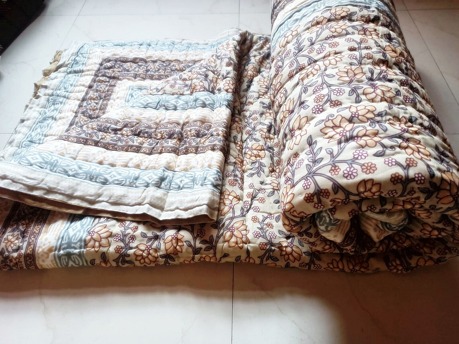 Winter Warm Razai Quilt, Bedspread Quilt Ethnic Hand Block Print Coverlet Quilt