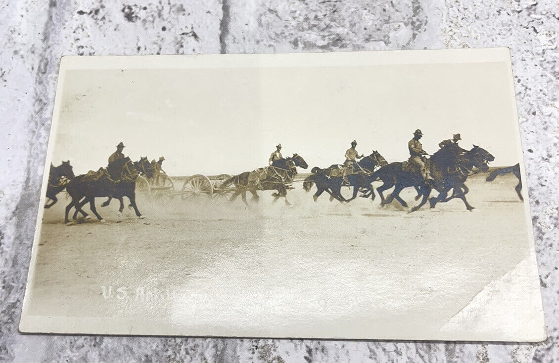 vintage mexican border war us artillery going into battle postcard
