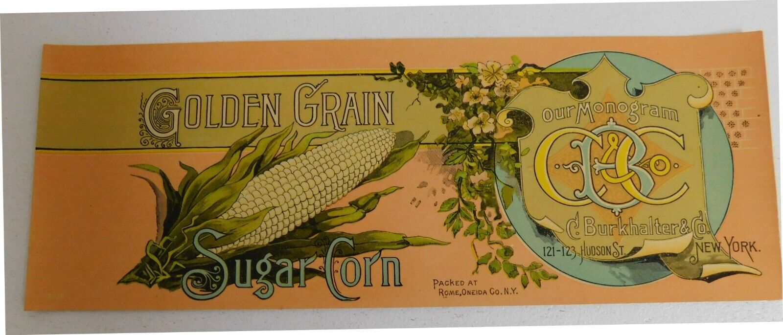 Vintage Golden Grain  Sugar Corn  Can label ....Rome, New York...Circa 1890's