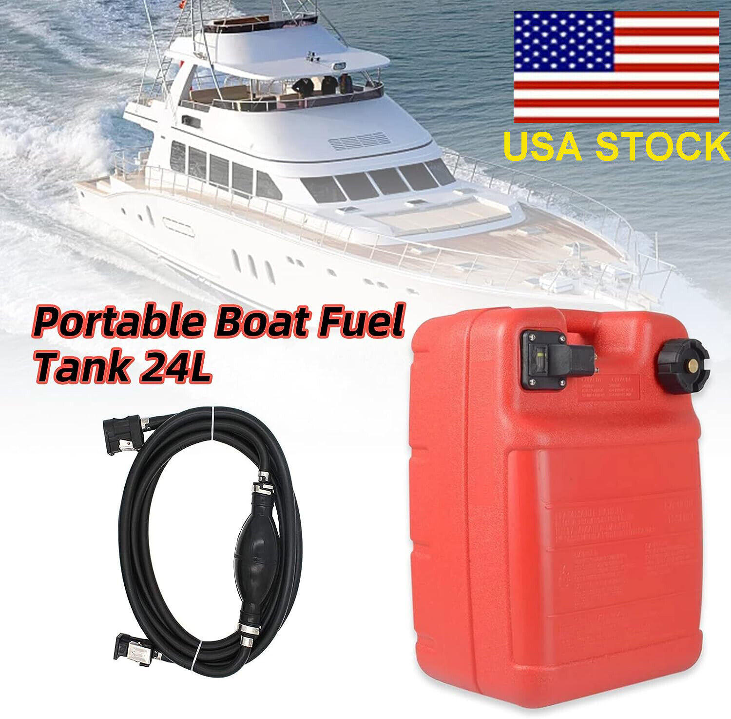 Marine Outboard Fuel Tank 24L 6.3Gallon Portable External Fuel Tank W/Connector