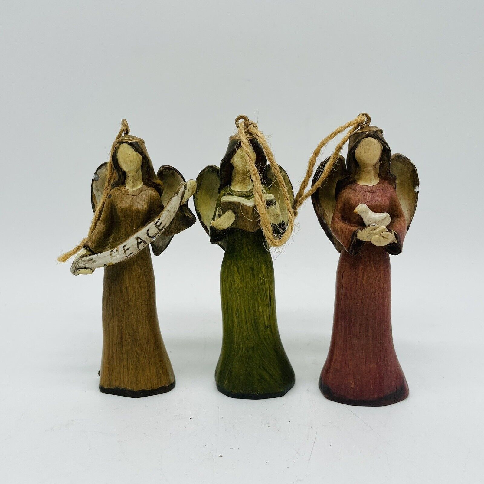 Xmas Angel Trio Ornament Set Resin Hand Painted Kirkland's Woodland Collection