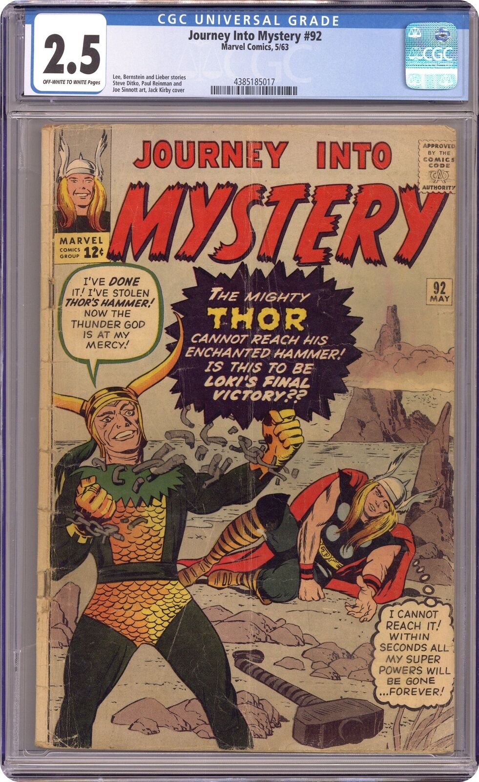 Thor Journey Into Mystery #92 CGC 2.5 1963 4385185017