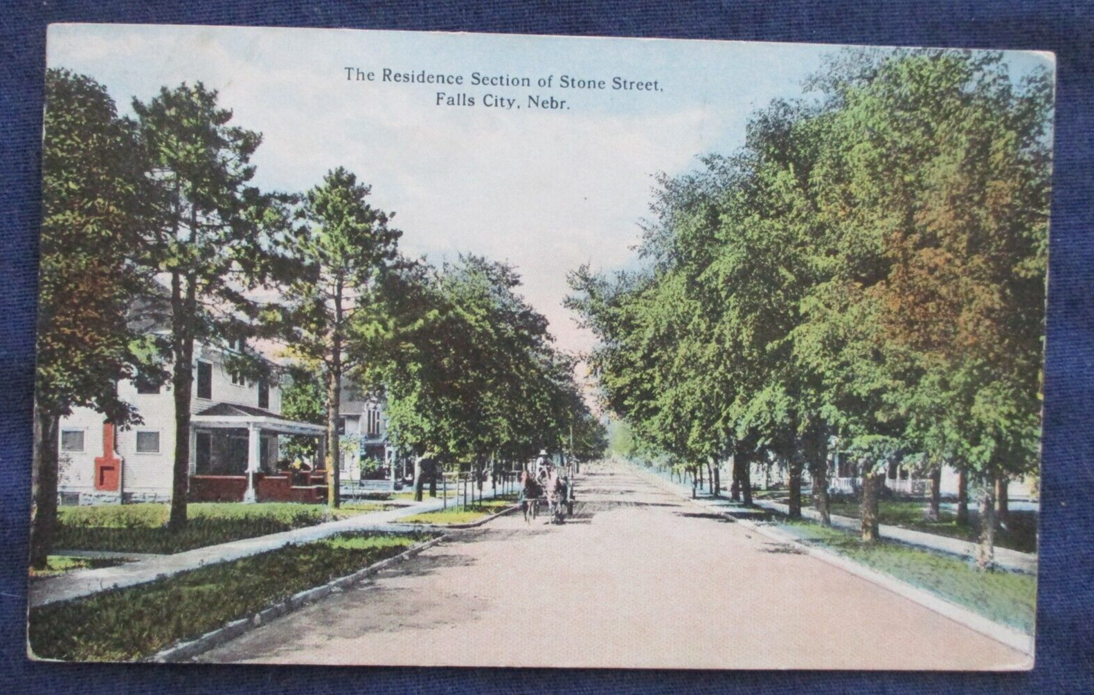 1915 Fall City Nebraska Stone Street & Homes Postcard RPO Cancel