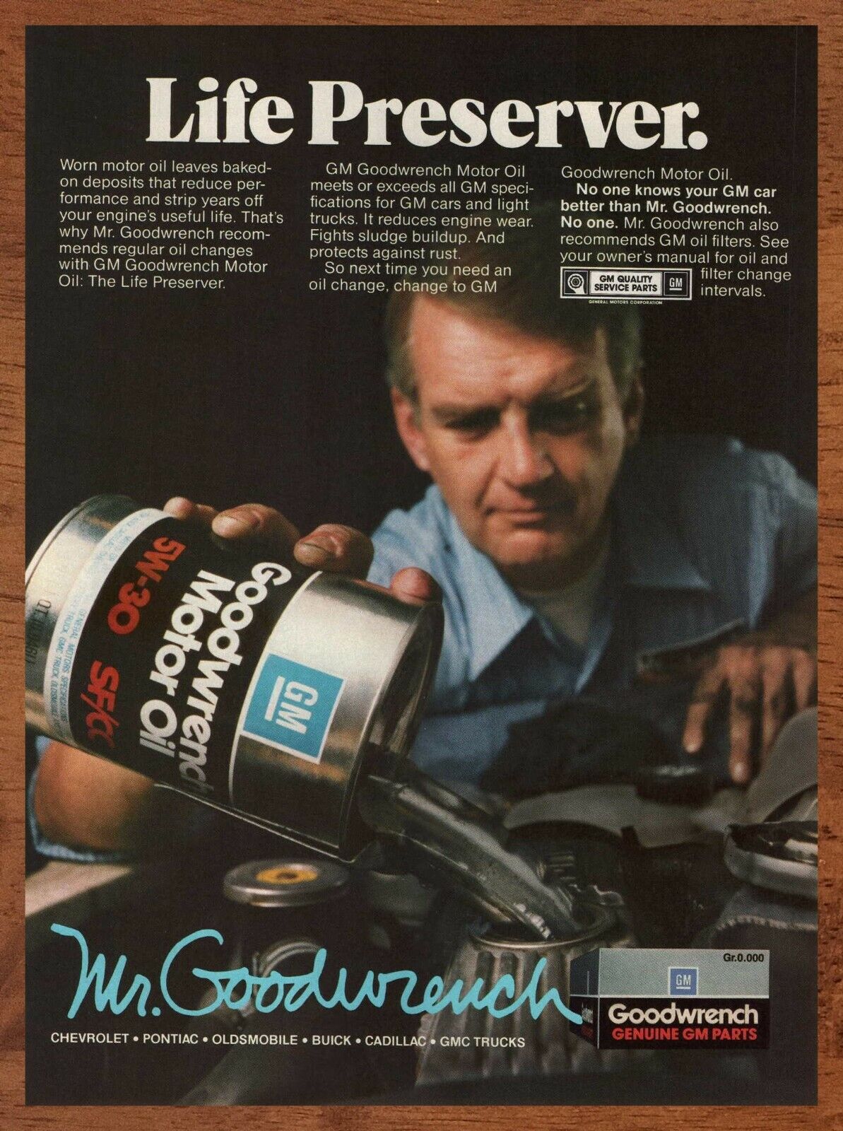 1986 GM Goodwrench Motor Oil Vintage Print Ad/Poster Car Man Cave Bar Art Décor 