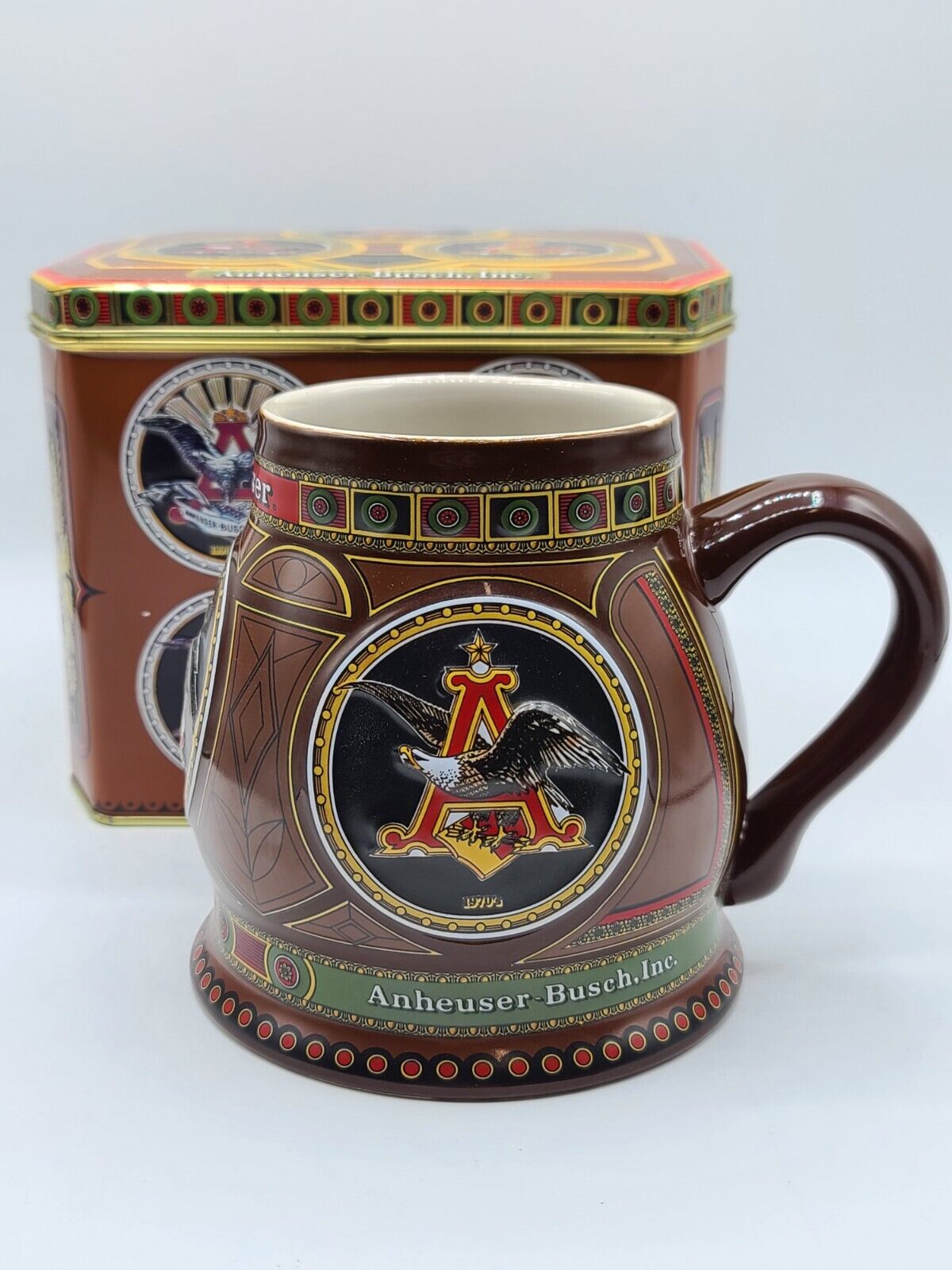 VINTAGE 1995 Budweiser Historical A & Eagle Series 1930 Edition Beer Stein & Tin