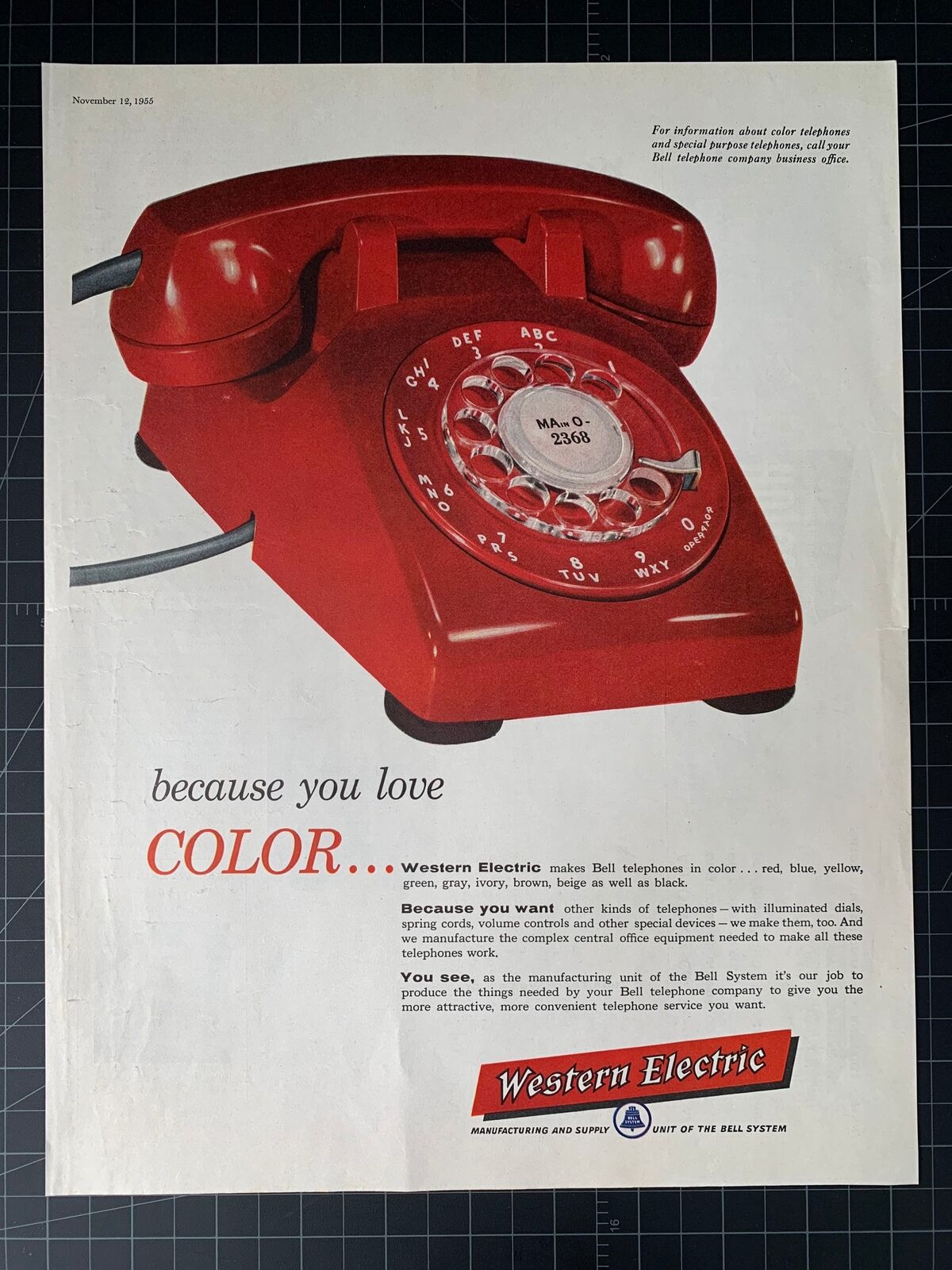 Vintage 1955 Western Electric - Bell Telephone System Print Ad