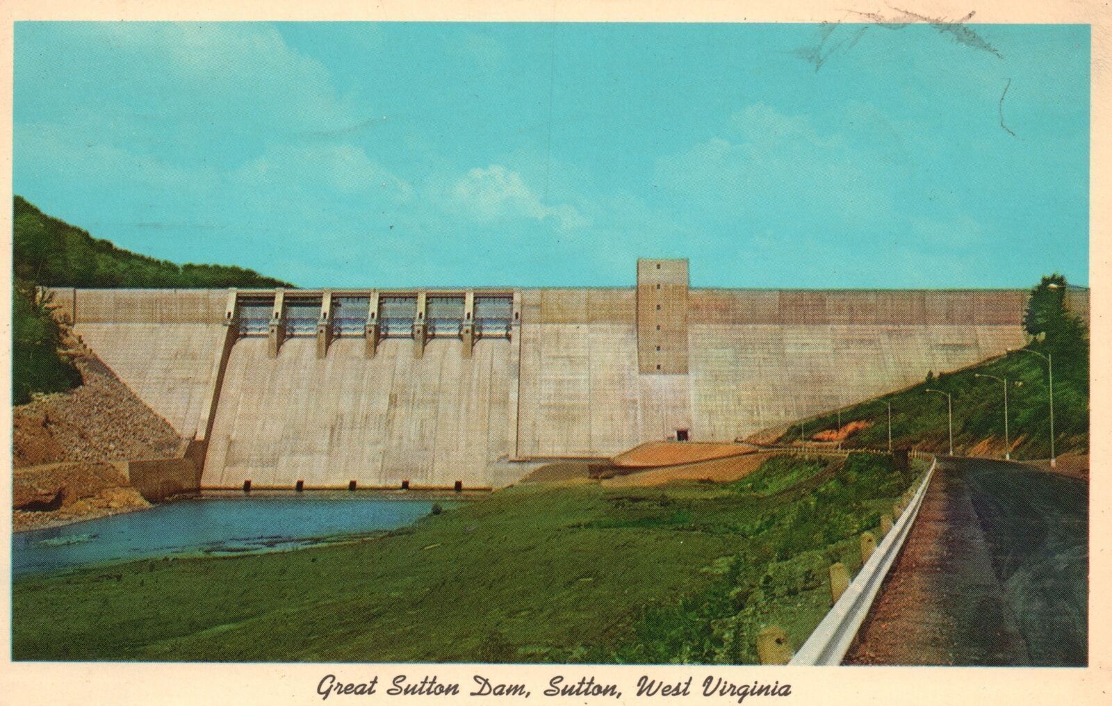 Vintage Postcard 1968 Great Sutton Dam Mile Above Elk River Sutton West Virginia