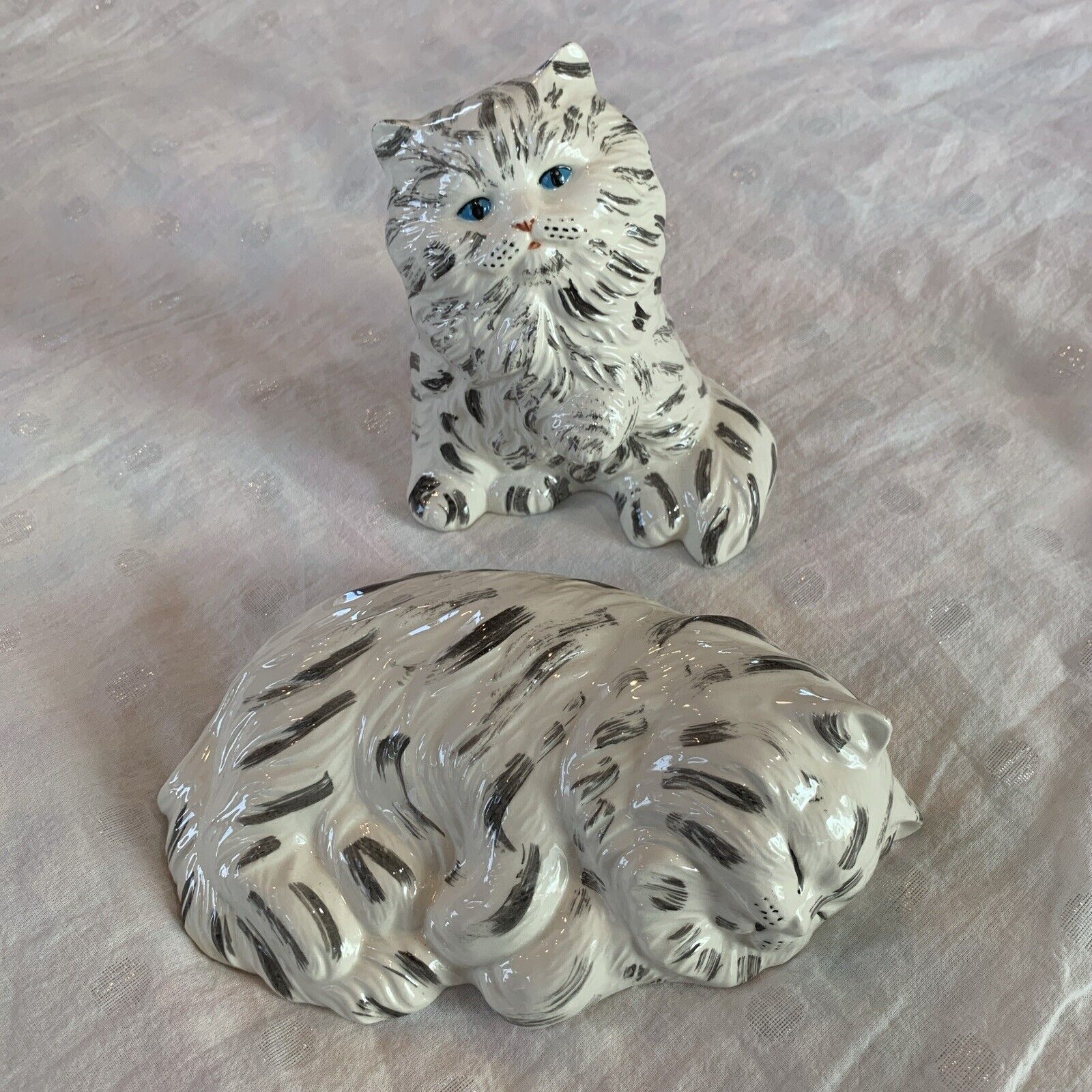 Vintage Hobby Art Ceramic Cats Hand Painted Cute