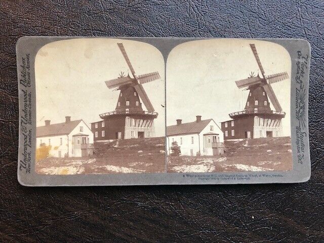 Stereoview Wind Power Grist Mill in Wisby Sweden 1902