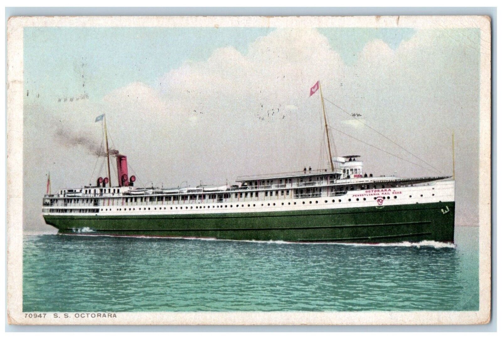 1913 S.S. Octorara Steamship Pennsylvania Mail Vintage Antique Phostint Postcard