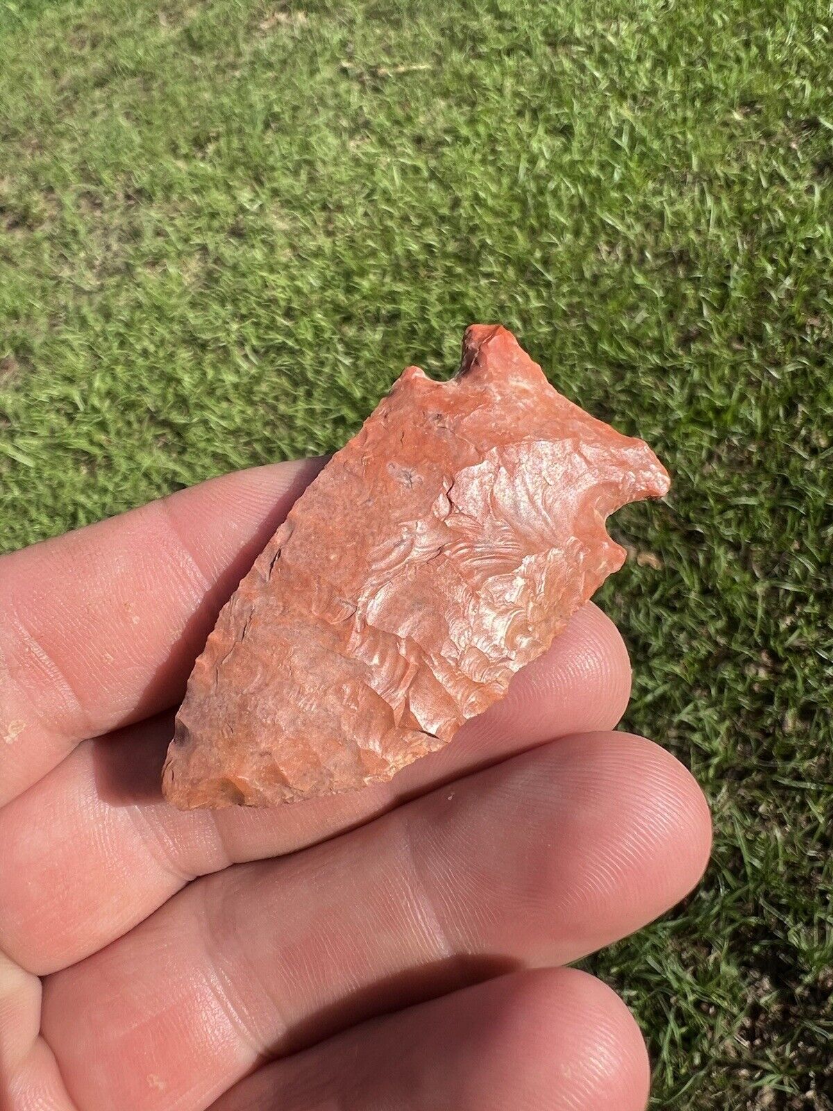 Ancient Authentic Gorgeous Orange Jasper Pinetree Arrowhead From Mississippi