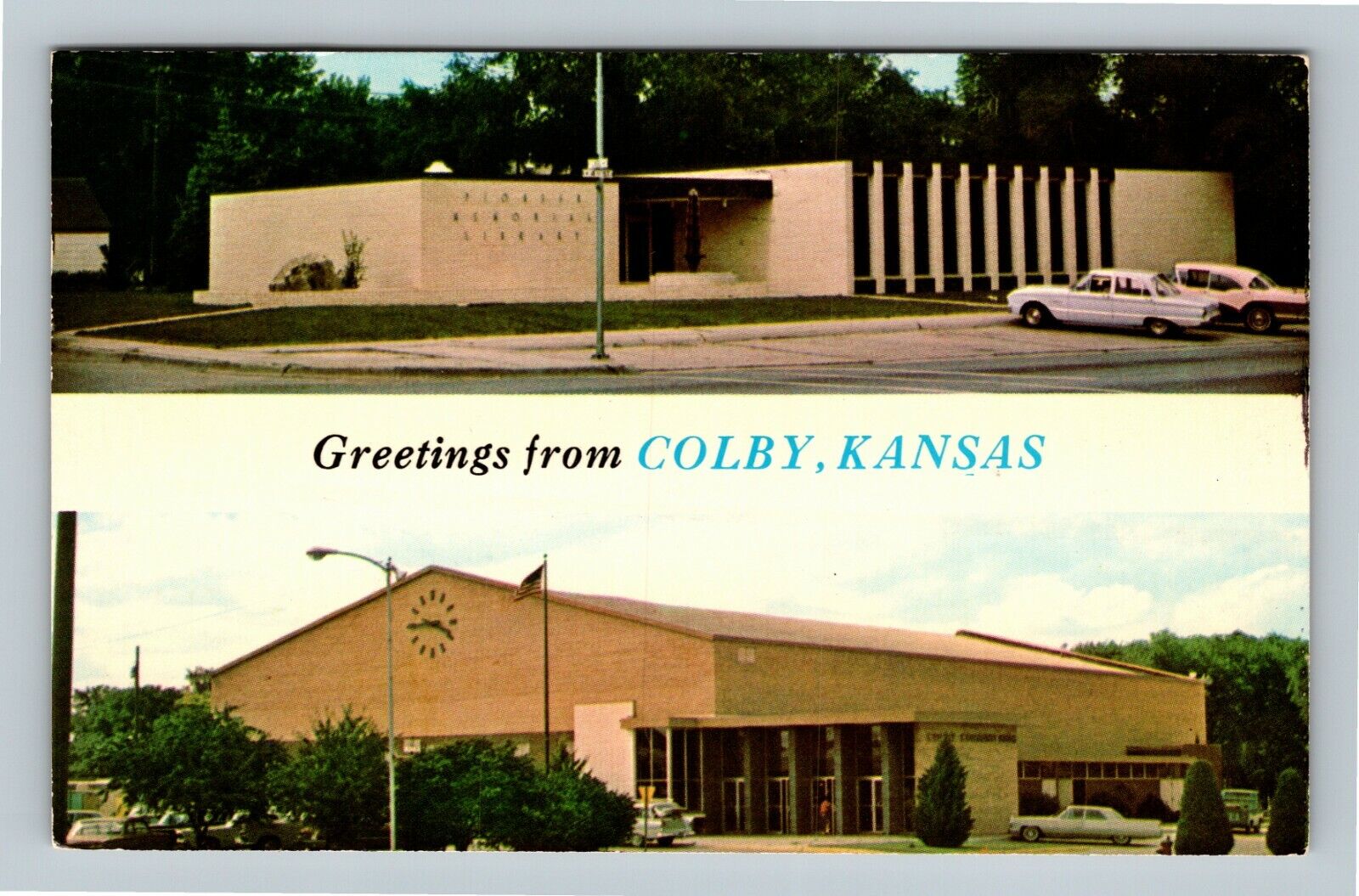 Colby KS, Scenic Greetings, Library, Community, Kansas c1974 Vintage Postcard