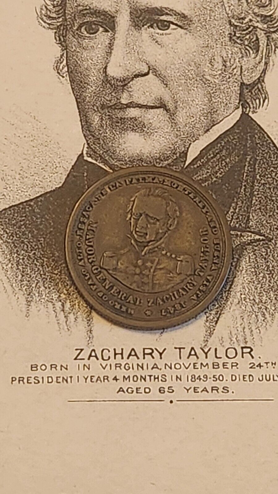 Zachary Taylor 1848 Original Whig Party Campaign token medal President Election