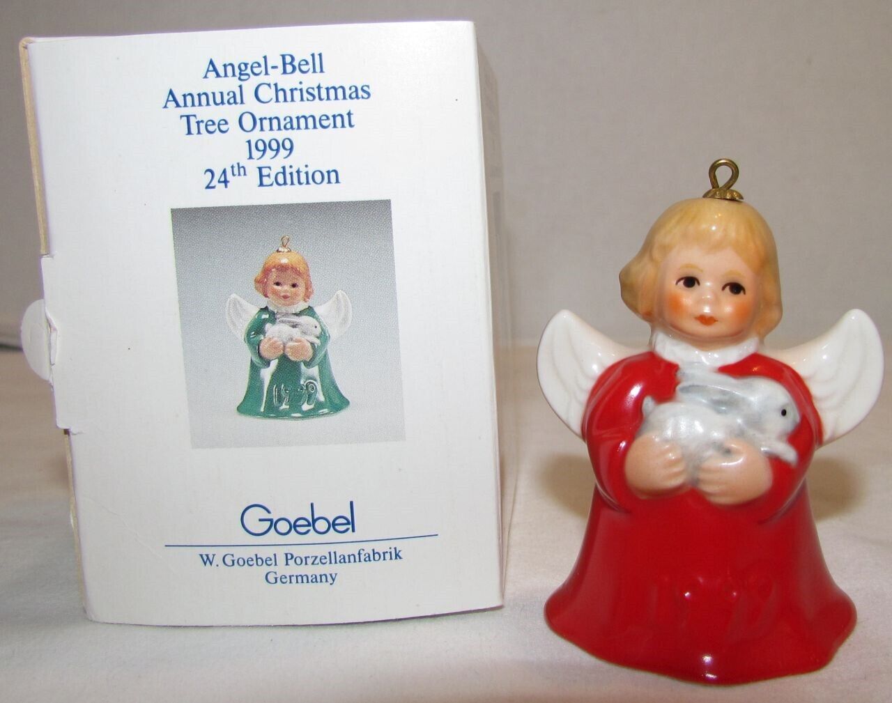 1999 Goebel Angel Bell Christmas Tree Ornament 24th Edition, Red Version