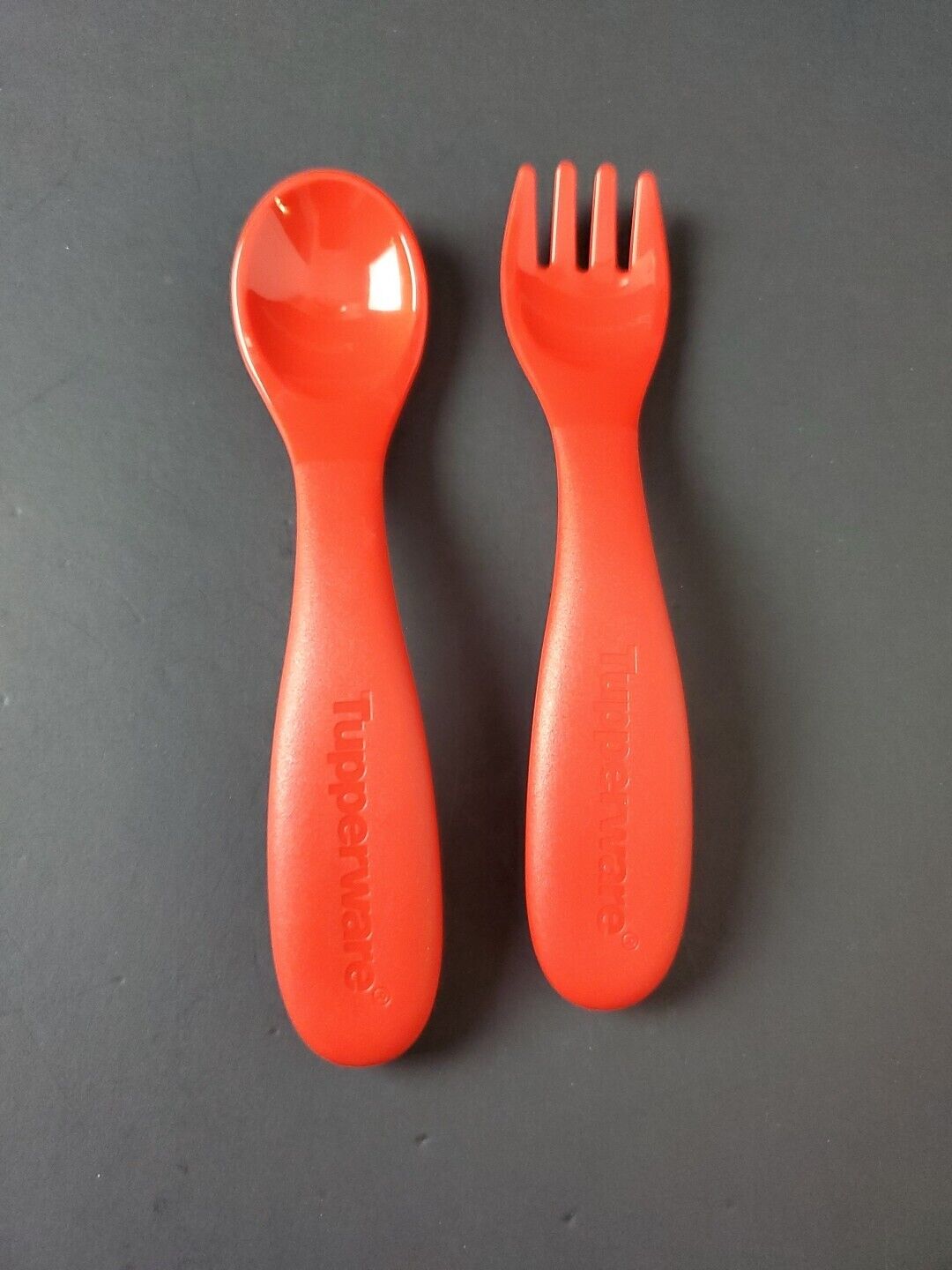 Tupperware Baby Child Kid Fork Spoon Travel Feeding Utensils Set Red New Sale