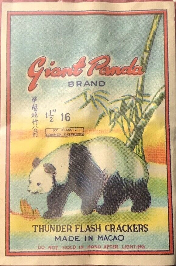Vintage Firecracker Label Giant Panda Made In Macau