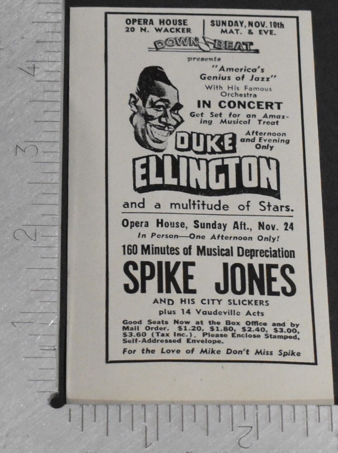 1947 Print Ad Chicago Duke Ellington Spike Jones Opera House City Slickers band