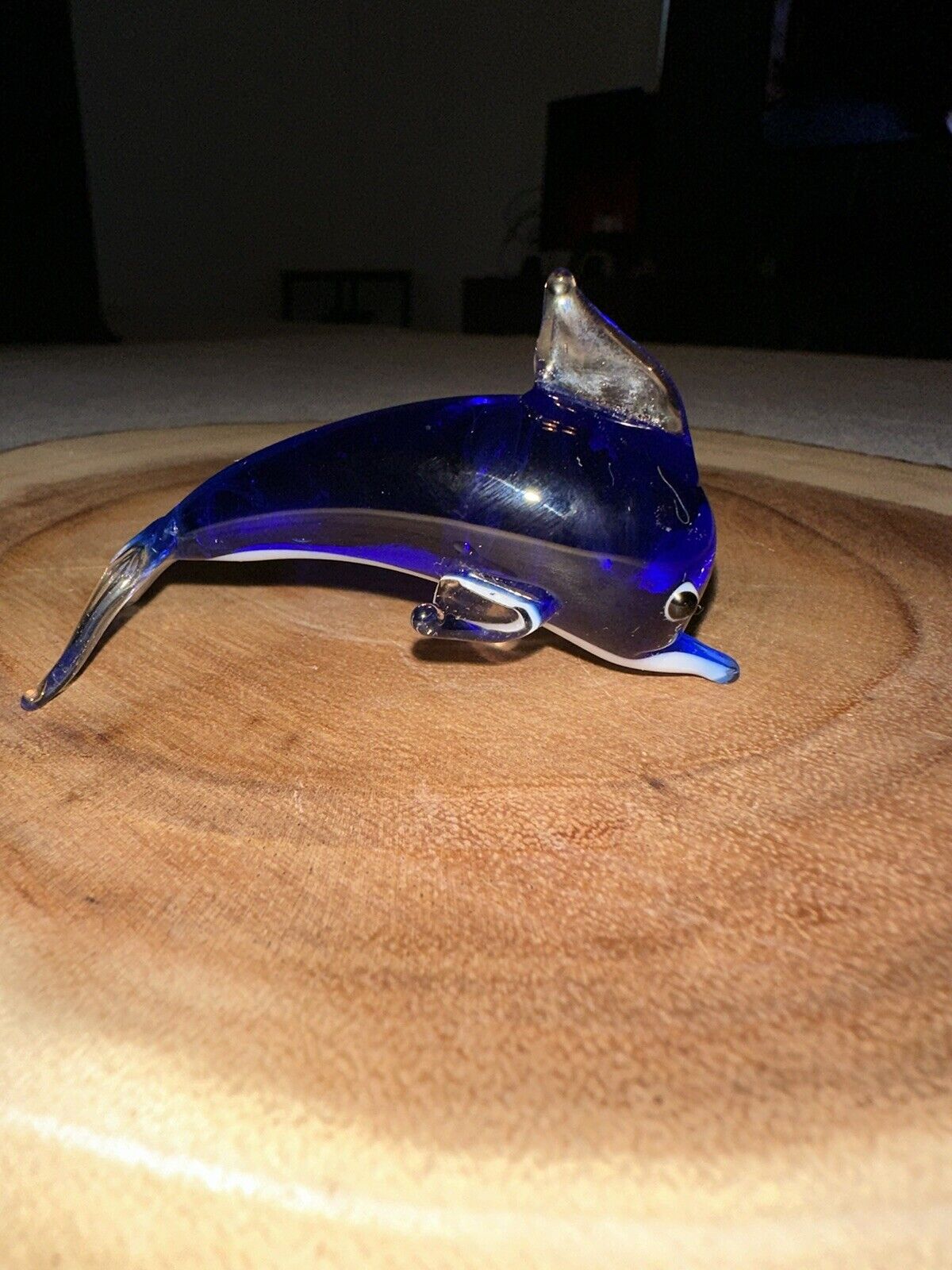 Art Glass Dolphin Figure Small Mini Blue White Hand Made