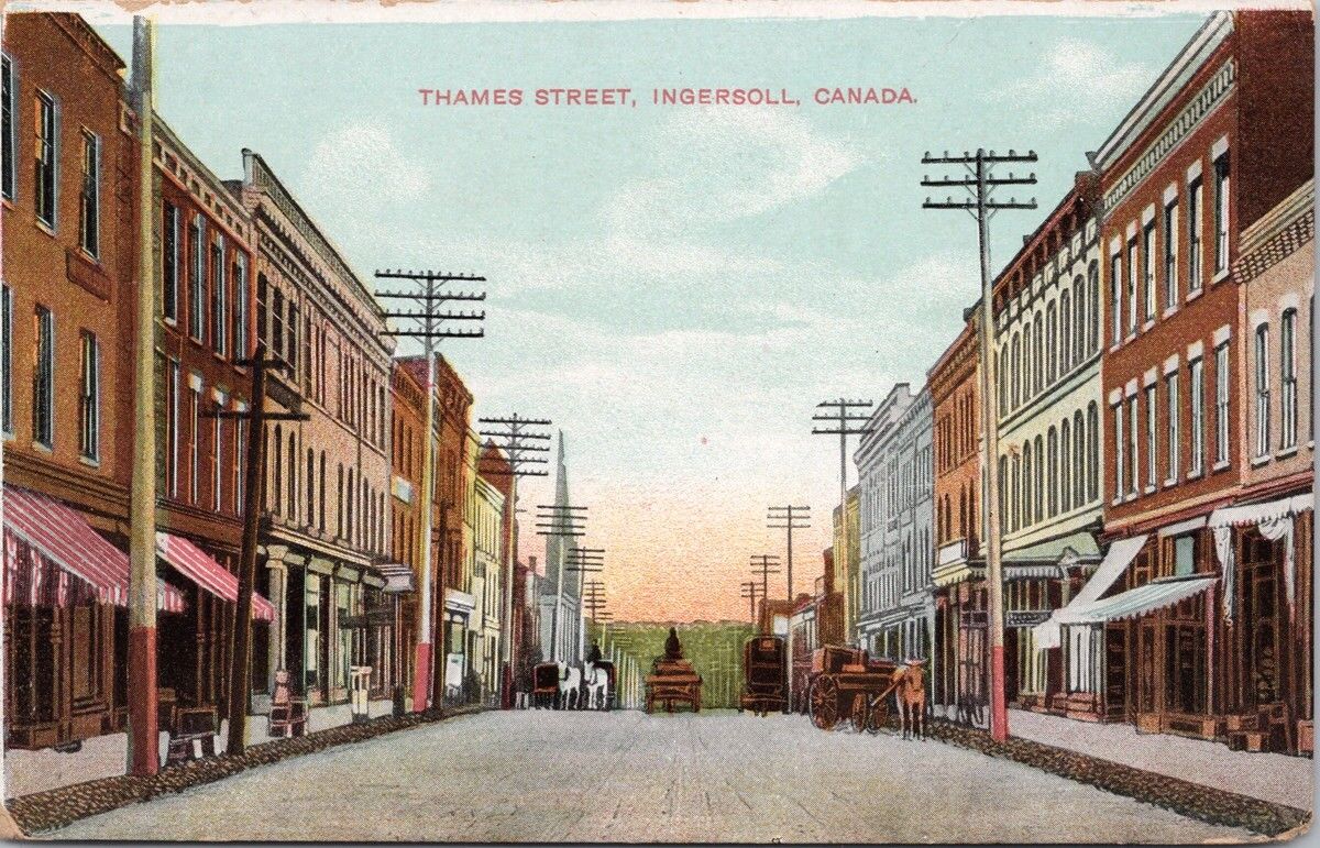 Thames Street Ingersoll Ontario ON Oxford County Unused Postcard E33