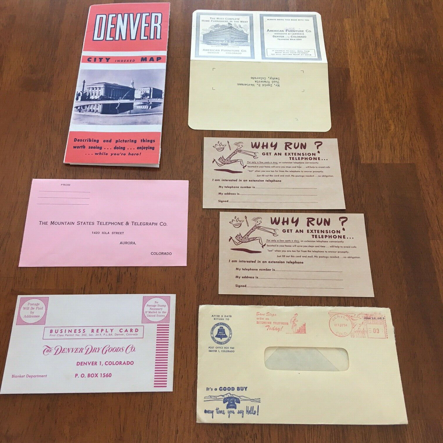 Lot of 7 Vintage 1950s Denver City Map Advertising Ephemera Junk Journal Drawer