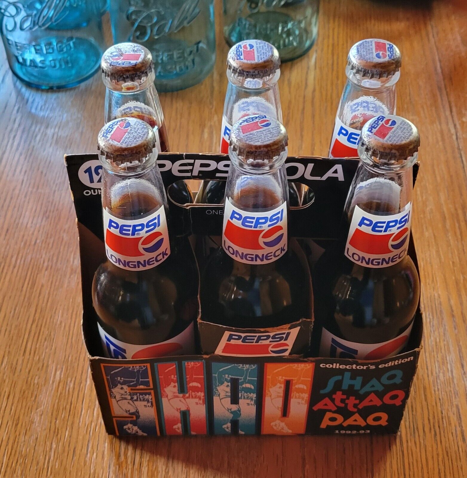 1992-93 Shaq Attaq Paq 6 Pack Pepsi Bottles w/ Carrier