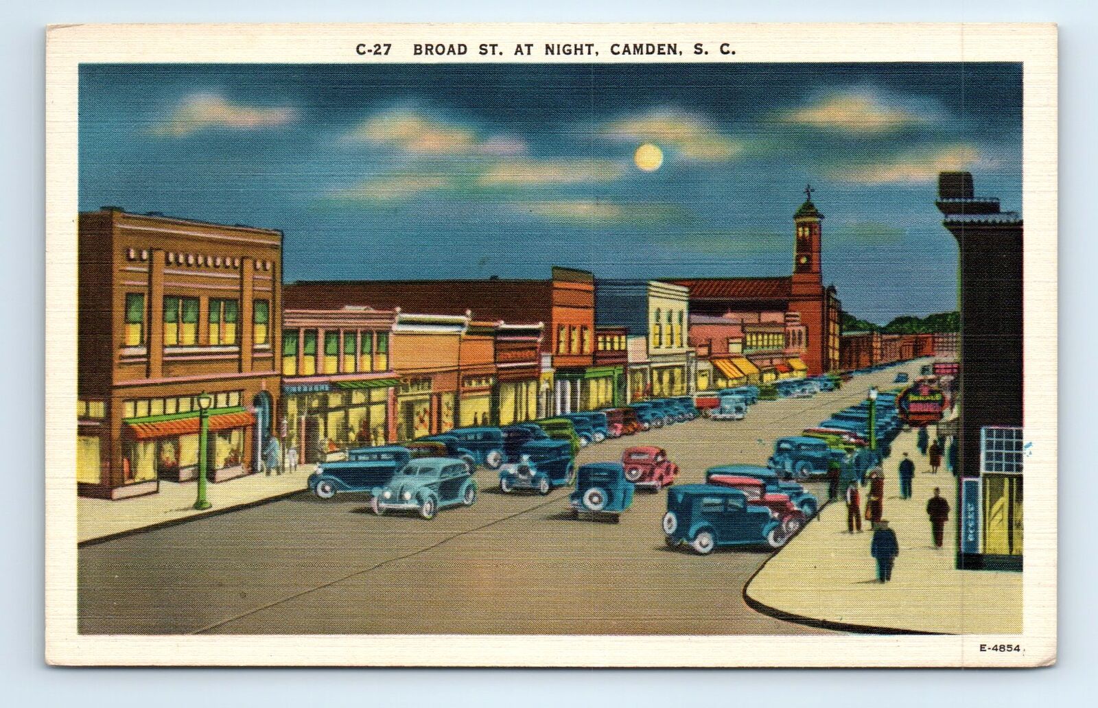 CAMDEN, SC Postcard - BROAD ST AT NIGHT SC