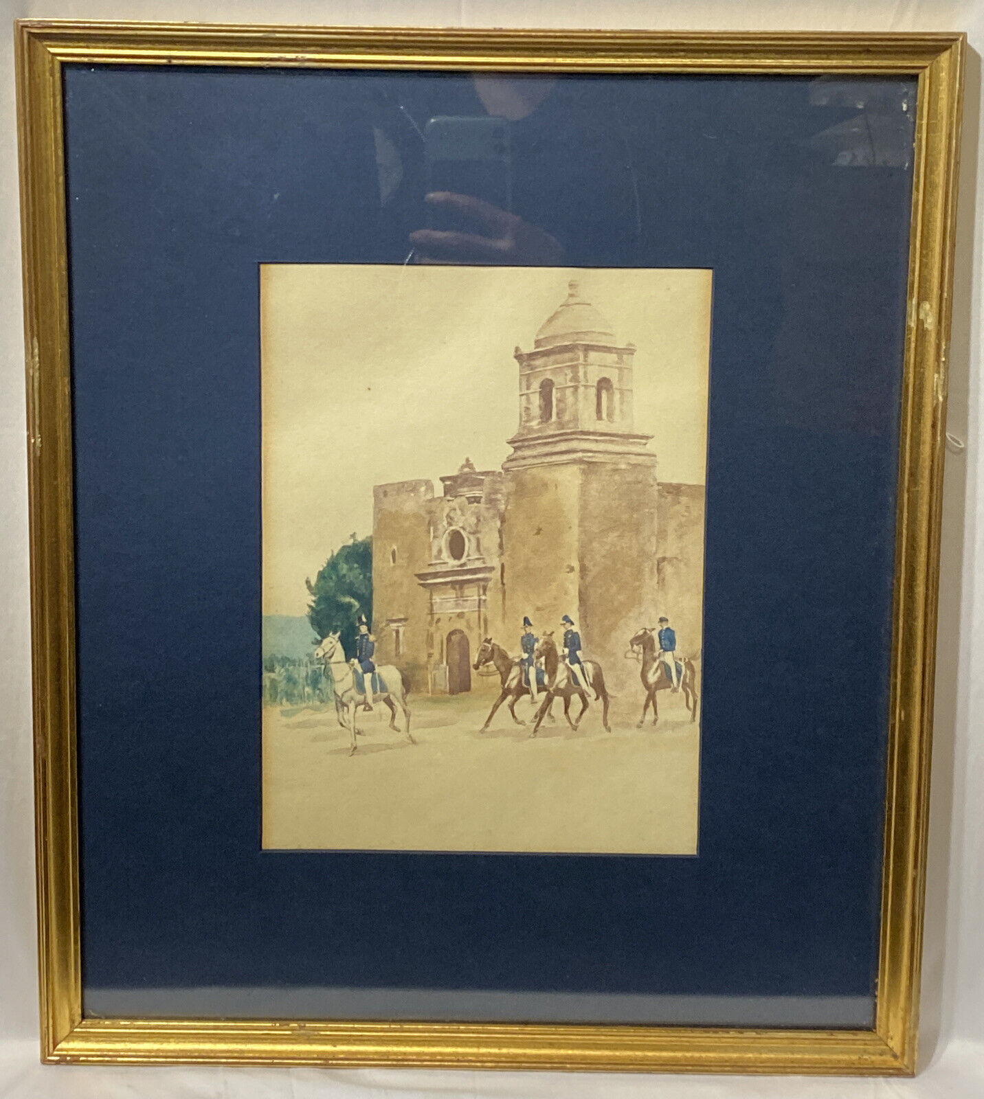 Antique 1890s William Walton Army & Navy United States Hand Colored Print Framed
