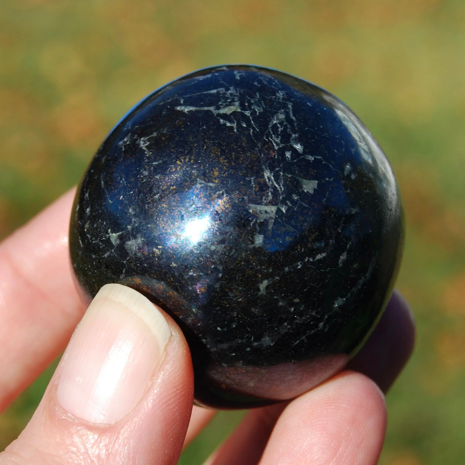 156g 43mm Covellite Crystal Sphere, AAA Top Quality Blue Covelite, Peru