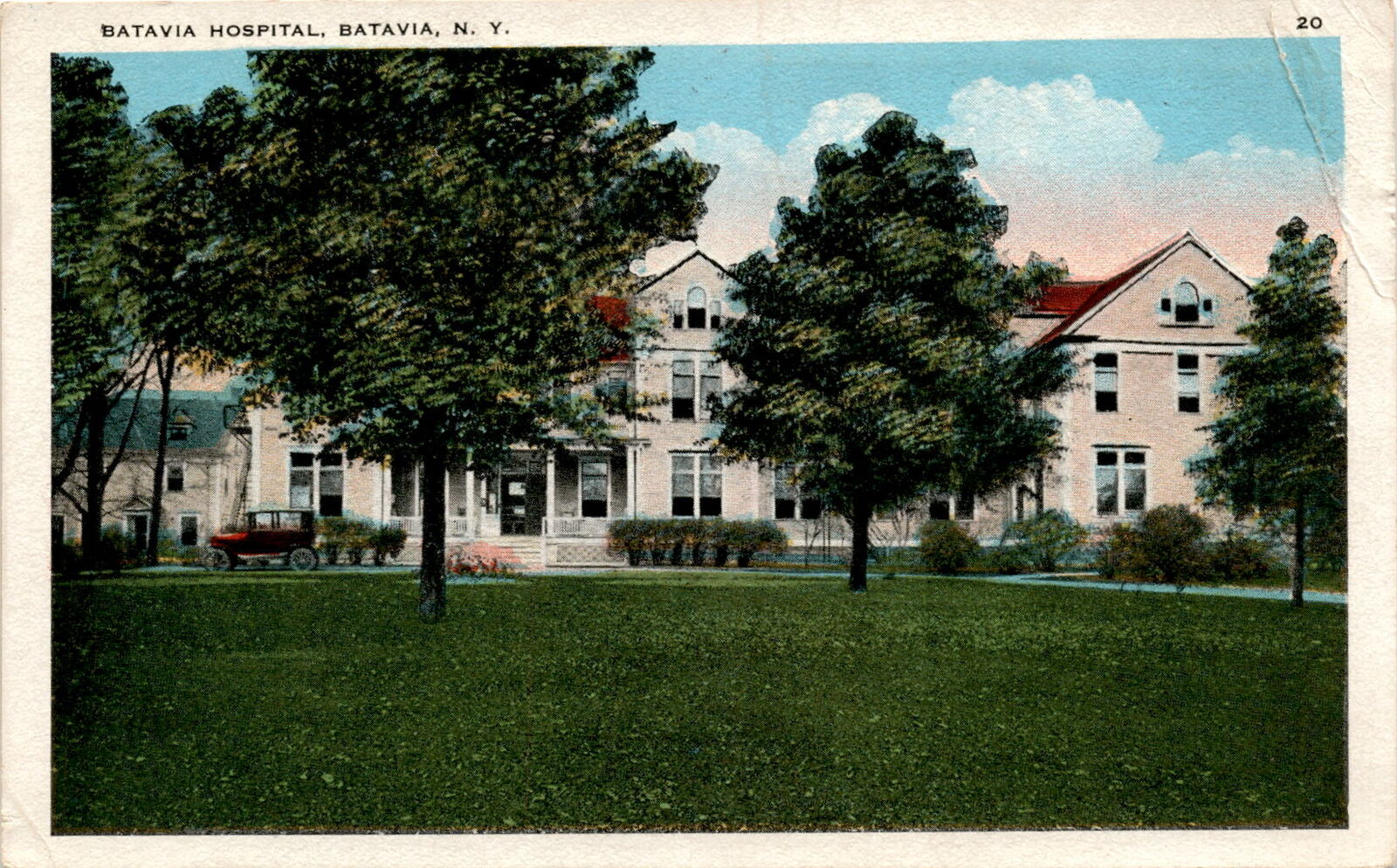Vintage Batavia Hospital postcard, founded by local women.