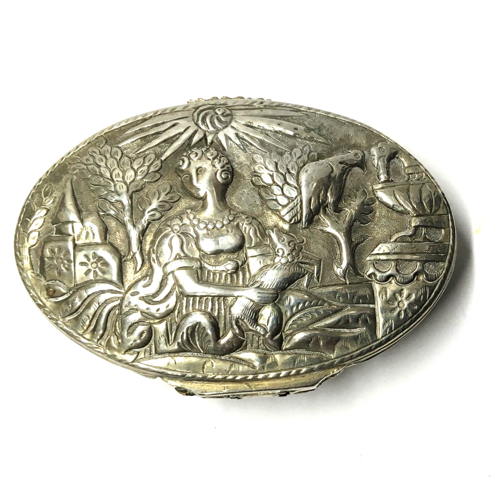 Late 17th c. to Early 18th c. Dutch Silver Snuff or Tobacco Box Highly Repoussé