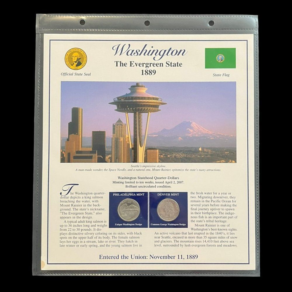 Washington State Postal Commemorative Society Statehood Quarters Collection Shee