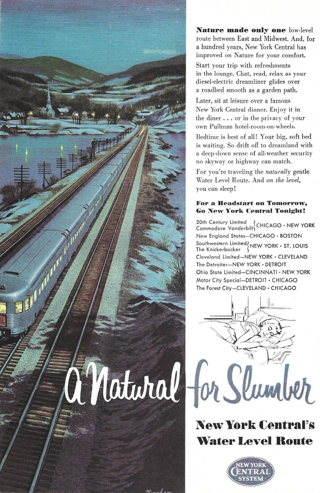 1954 New York Central Railroad Vintage Print Ad Train Travel Ephemera
