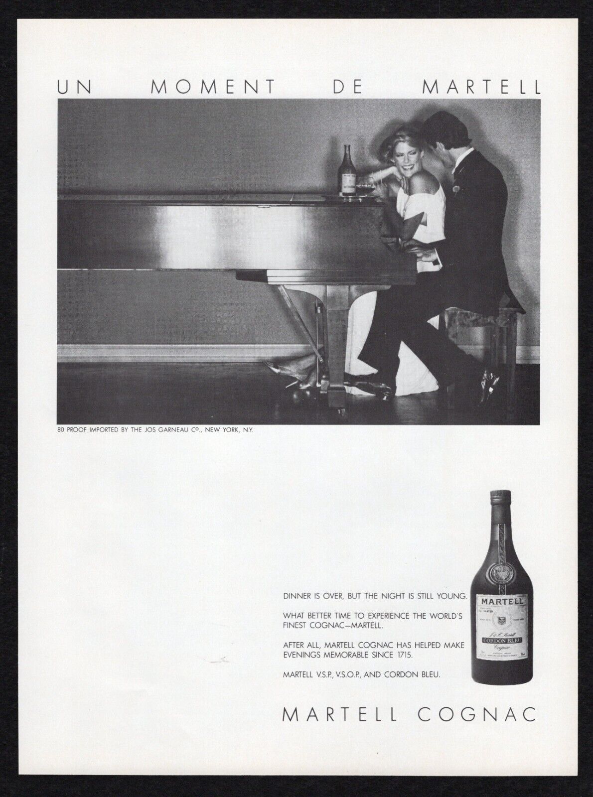 1979 Martell Cognac Cordon Bleu Moment Dinner Over Night Young Piano Print Ad